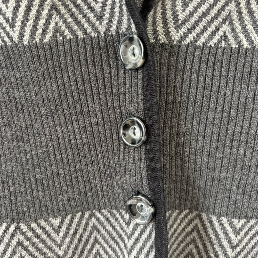 (15)Essentials Gray Chevron Cardigan - Picture 3 of 6